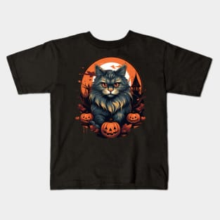 Siberian Cat Halloween, Cat Lover Kids T-Shirt